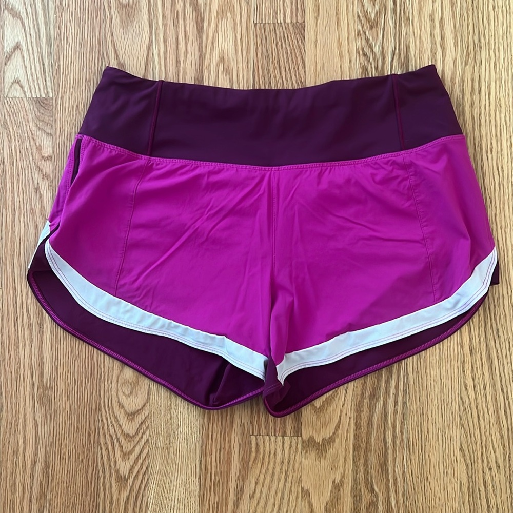 Athleta Running Free High-Rise Shorts, Hot Pink and Purple, Size Small